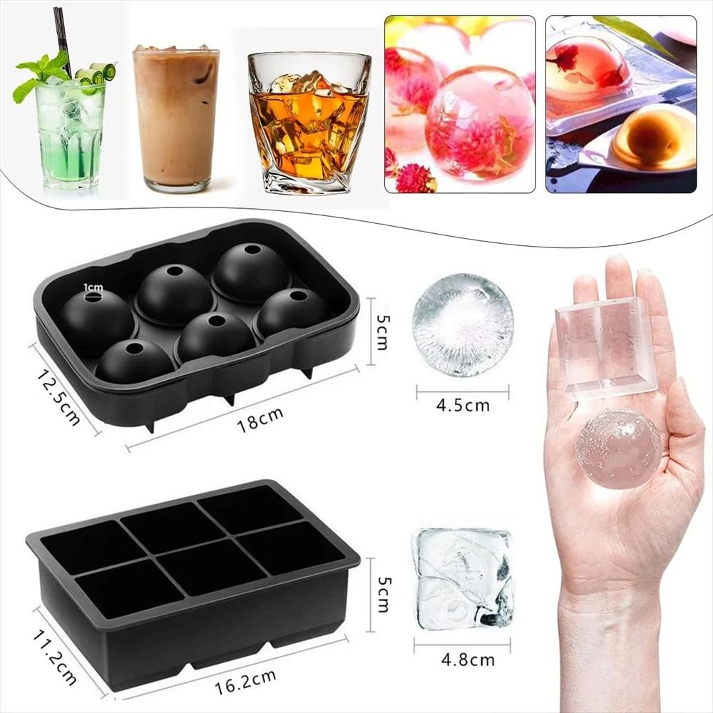 Premium DualStyle Silicone Ice Mold Set Large Square Round Sphere Makers For Whiskey Cocktails 2