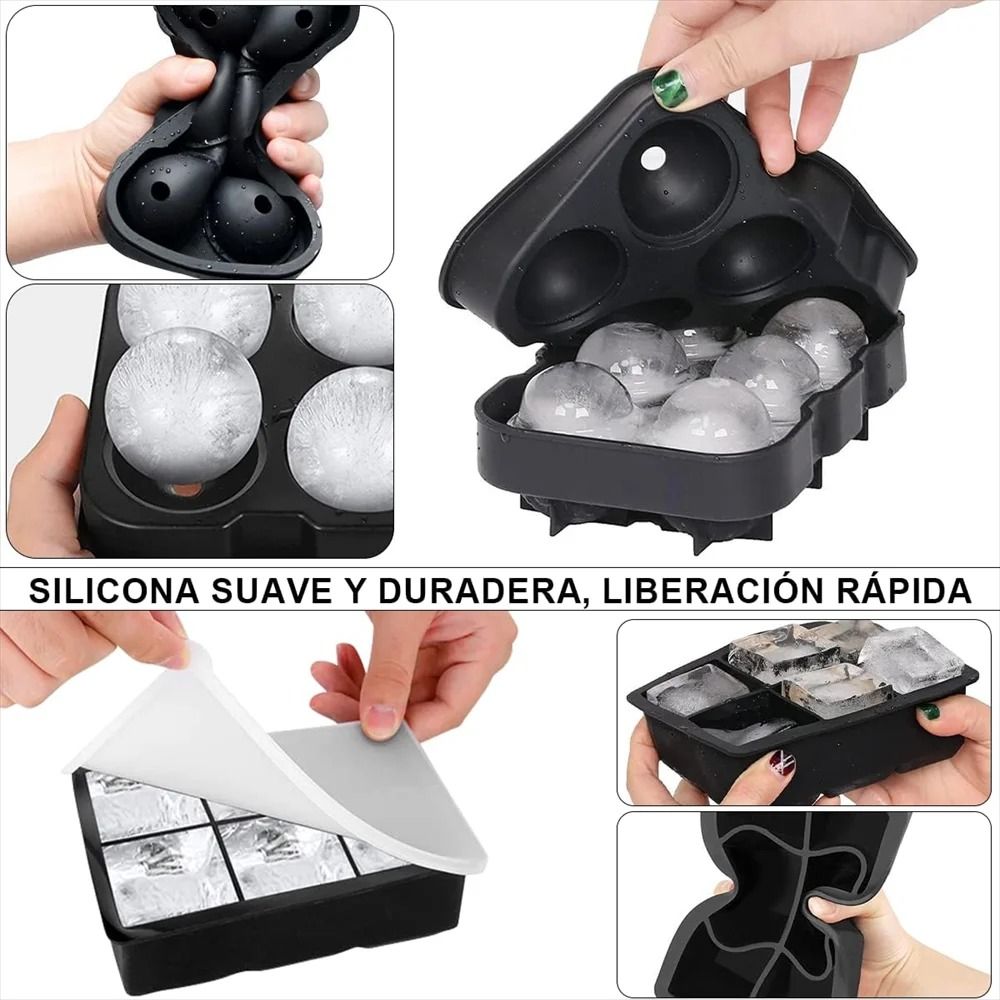 Premium DualStyle Silicone Ice Mold Set Large Square Round Sphere Makers For Whiskey Cocktails 4