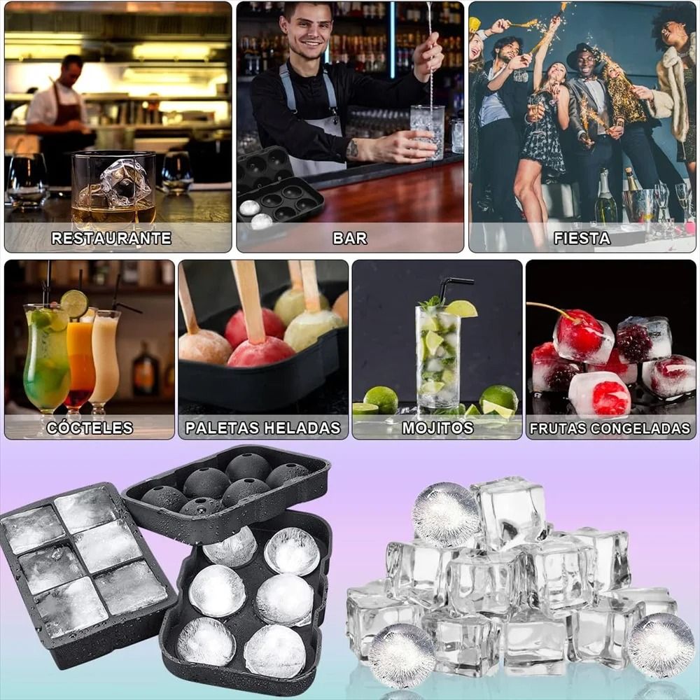 Premium DualStyle Silicone Ice Mold Set Large Square Round Sphere Makers For Whiskey Cocktails 5