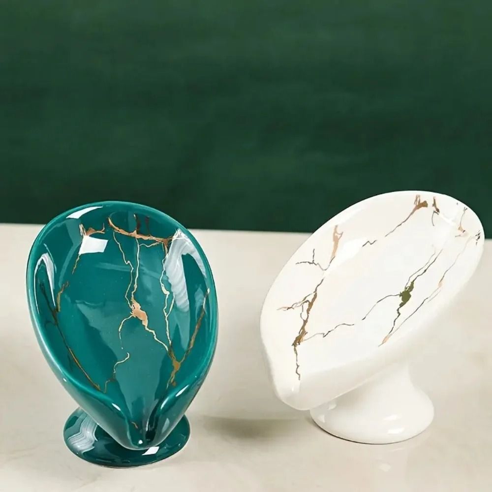 Premium Ceramic Leaf Shape Soap Holder Elegant Bathroom Kitchen SelfDraining Dish 2