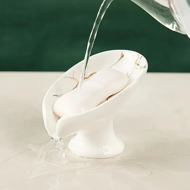 Premium Ceramic Leaf Shape Soap Holder Elegant Bathroom Kitchen SelfDraining Dish 3