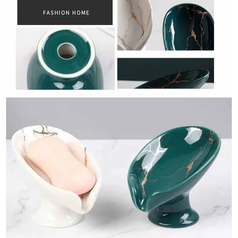 Premium Ceramic Leaf Shape Soap Holder Elegant Bathroom Kitchen SelfDraining Dish 4