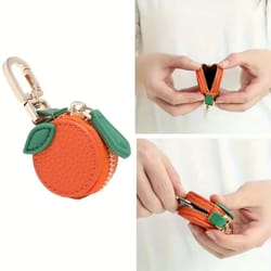 premium mini leather fruit coin wallet – chic orange keychain backpack charm & gift label
