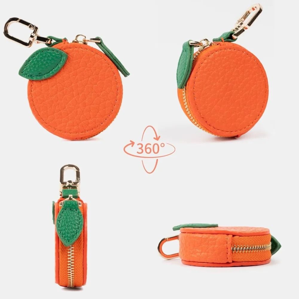 Premium Mini Leather Fruit Coin Wallet Chic Orange Keychain Backpack Charm Gift Label 3