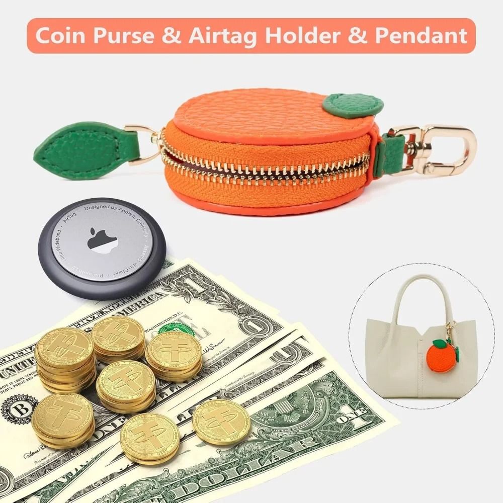 Premium Mini Leather Fruit Coin Wallet Chic Orange Keychain Backpack Charm Gift Label 4