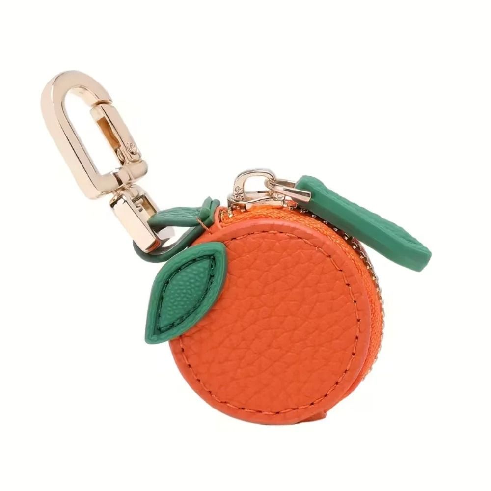 Premium Mini Leather Fruit Coin Wallet Chic Orange Keychain Backpack Charm Gift Label 7