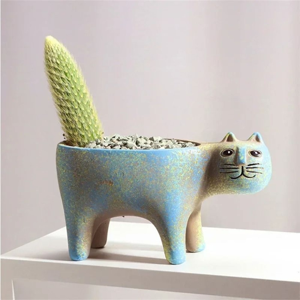 Premium Ceramic Cat Succulent Pot Cute Cartoon Animal Planter For Indoor Home Decor 2