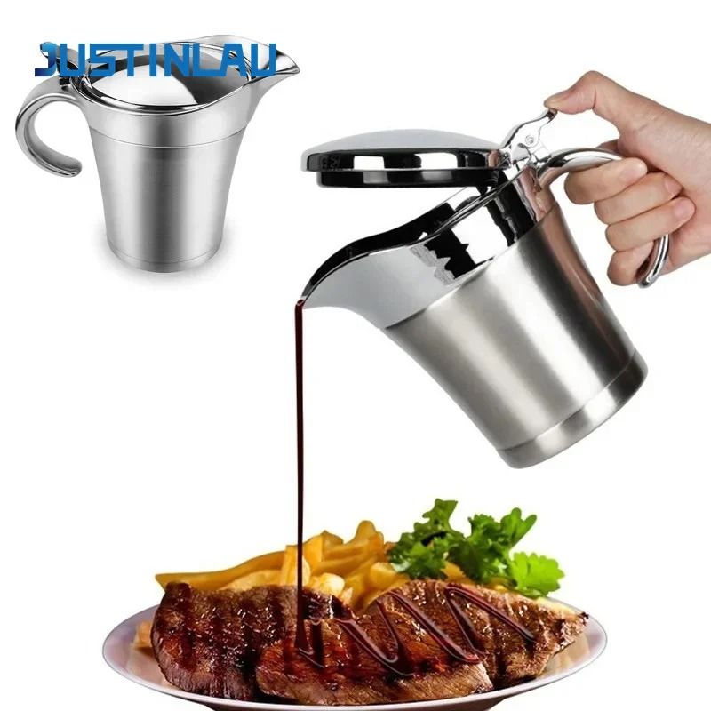 Premium DoubleInsulated Stainless Steel Gravy Jug Thermal Sauce Pot With Hinged Lid 2