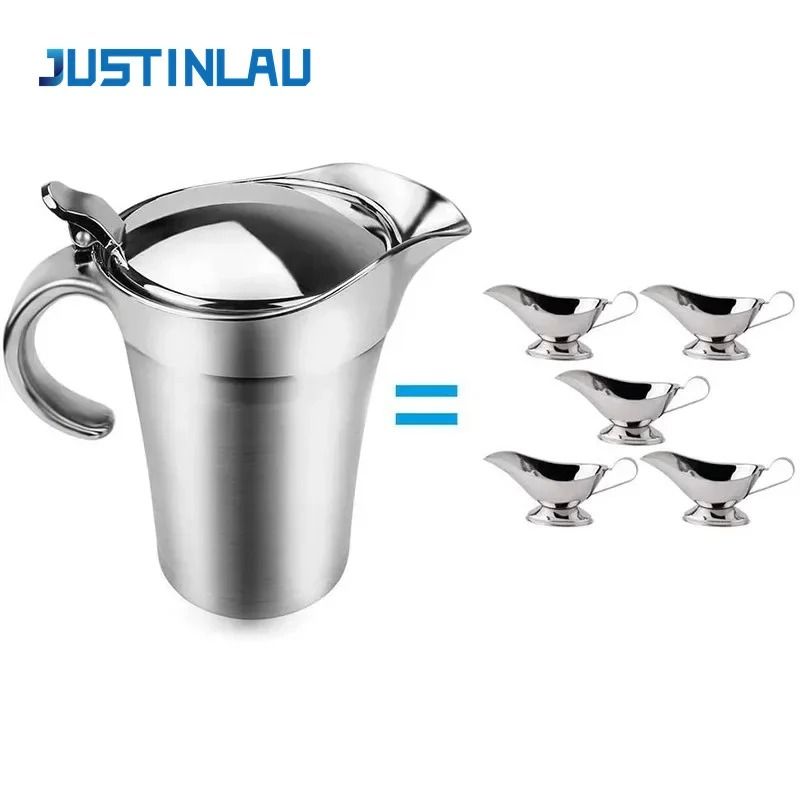 Premium DoubleInsulated Stainless Steel Gravy Jug Thermal Sauce Pot With Hinged Lid 3