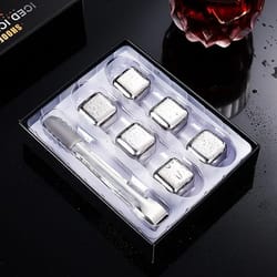 premium 6-piece stainless steel ice block set – reusable chilling stones for whiskey & wine