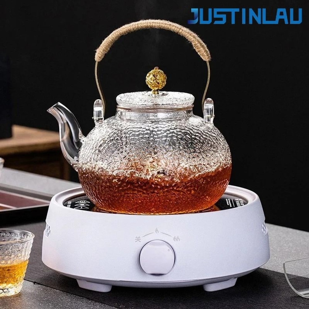 JUSTINLAU Premium Clear Glass Teapot High Borosilicate Thickened Glass With Copper Handle AntiSca 0