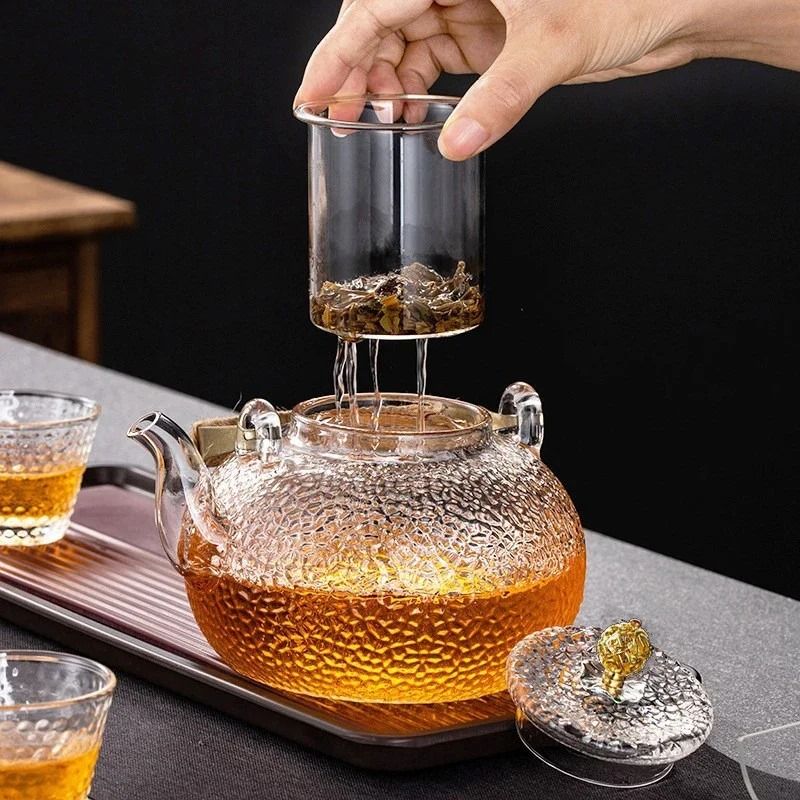 JUSTINLAU Premium Clear Glass Teapot High Borosilicate Thickened Glass With Copper Handle AntiSca 1