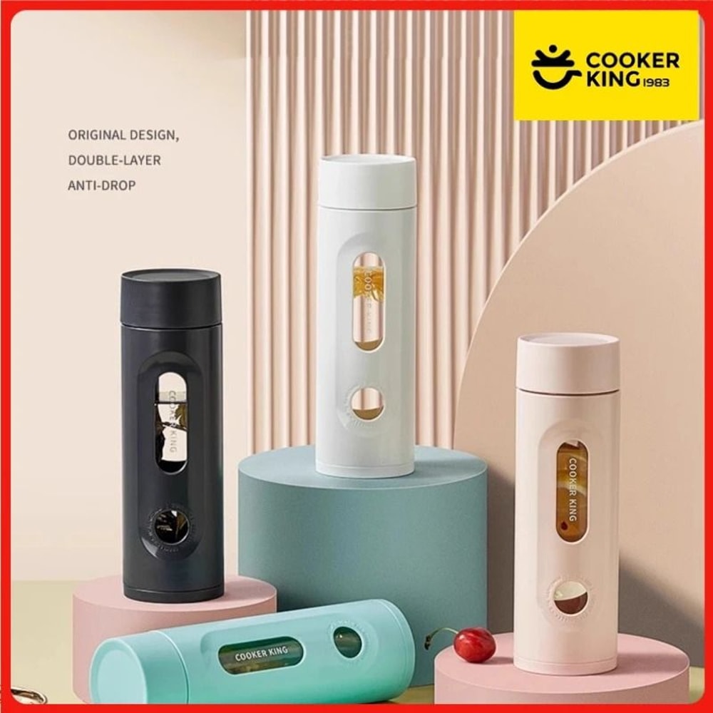 COOKER KING Portable High Borosilicate Glass Tea Cup ExplosionProof DoubleLayer AntiDrop Bottle 1