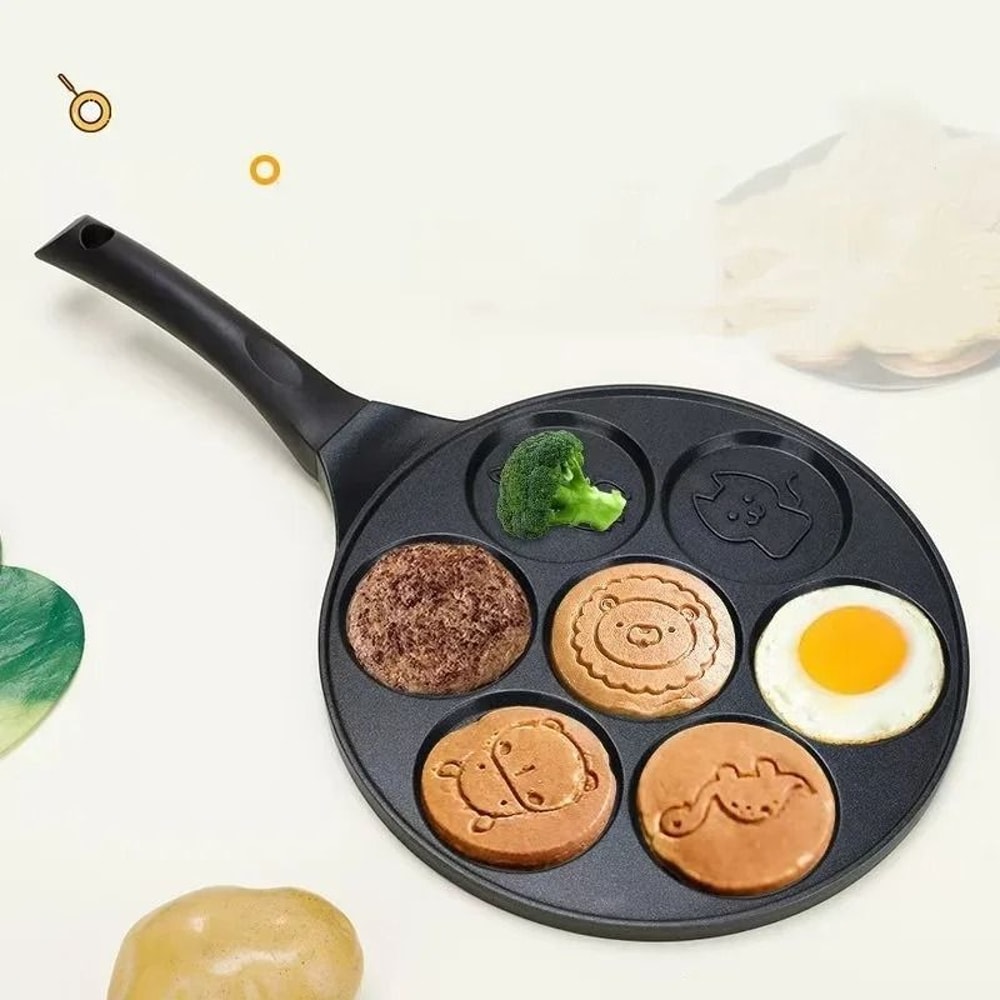JUSTINLAU SevenHole Animal Smiley Pancake Pan NonStick Aluminum Alloy Breakfast Omelet Pot 7