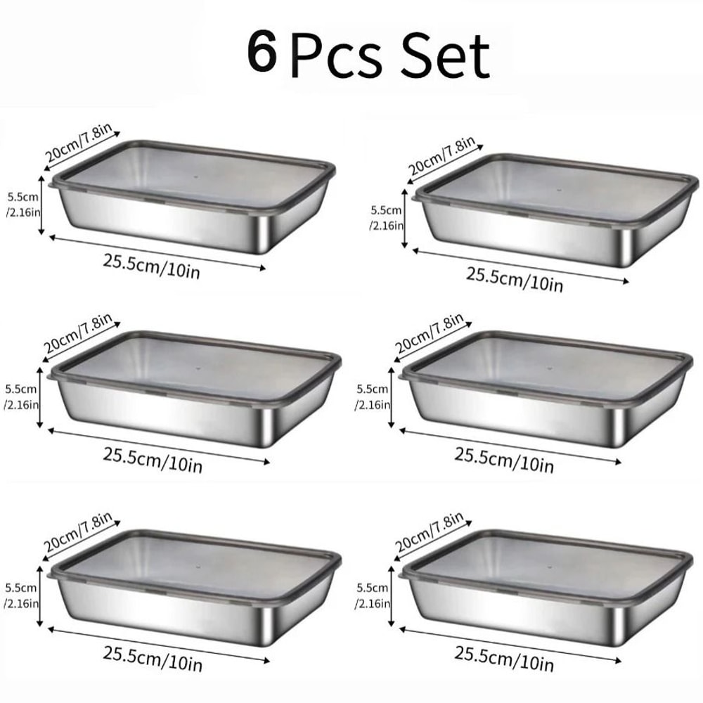 JUSTINLAU Stainless Steel Food Storage Plate With Lids Stackable Hotpot Preparation Trays 9
