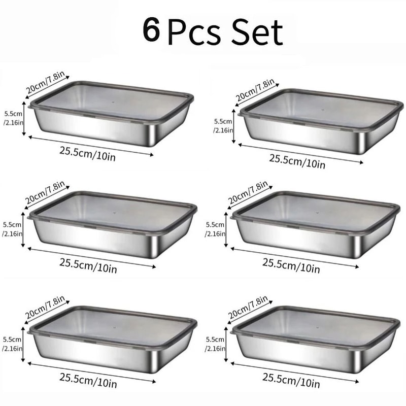 JUSTINLAU Stainless Steel Food Storage Plate With Lids Stackable Hotpot Preparation Trays 9