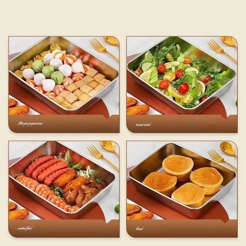 JUSTINLAU Stainless Steel Food Storage Plate With Lids Stackable Hotpot Preparation Trays 2