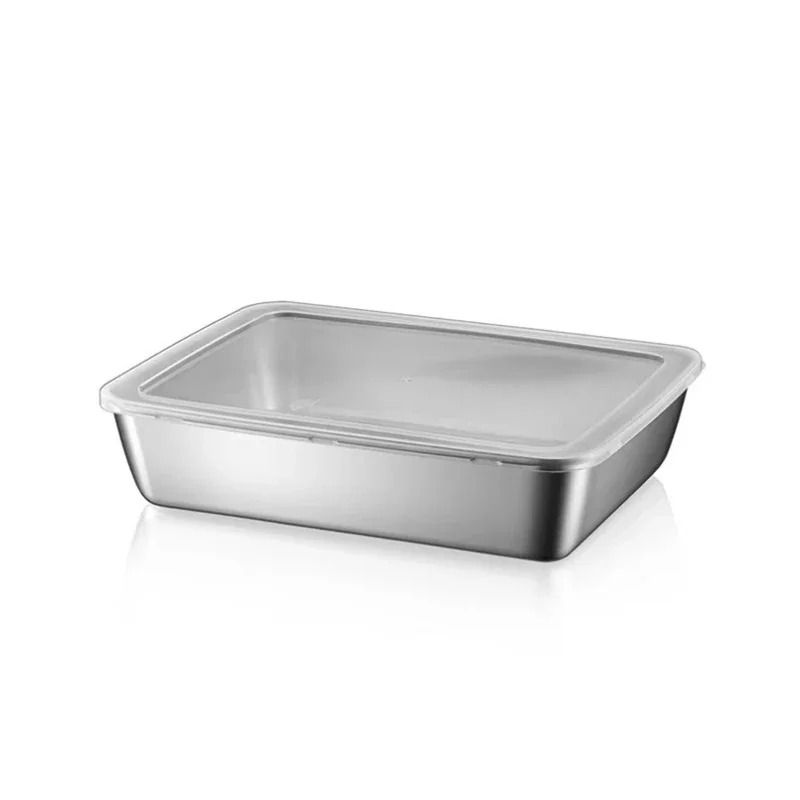 JUSTINLAU Stainless Steel Food Storage Plate With Lids Stackable Hotpot Preparation Trays 4