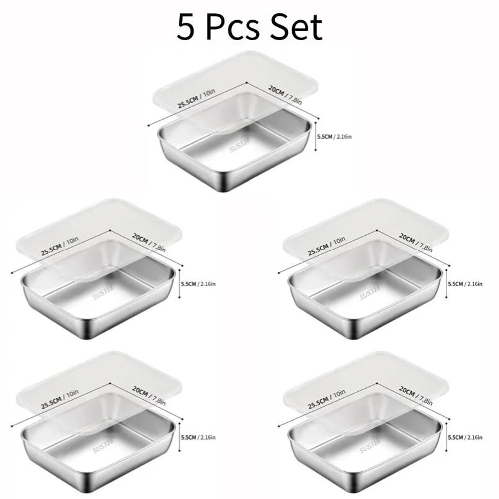 JUSTINLAU Stainless Steel Food Storage Plate With Lids Stackable Hotpot Preparation Trays 6