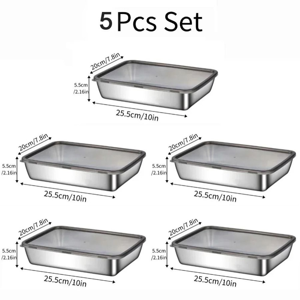 JUSTINLAU Stainless Steel Food Storage Plate With Lids Stackable Hotpot Preparation Trays 7