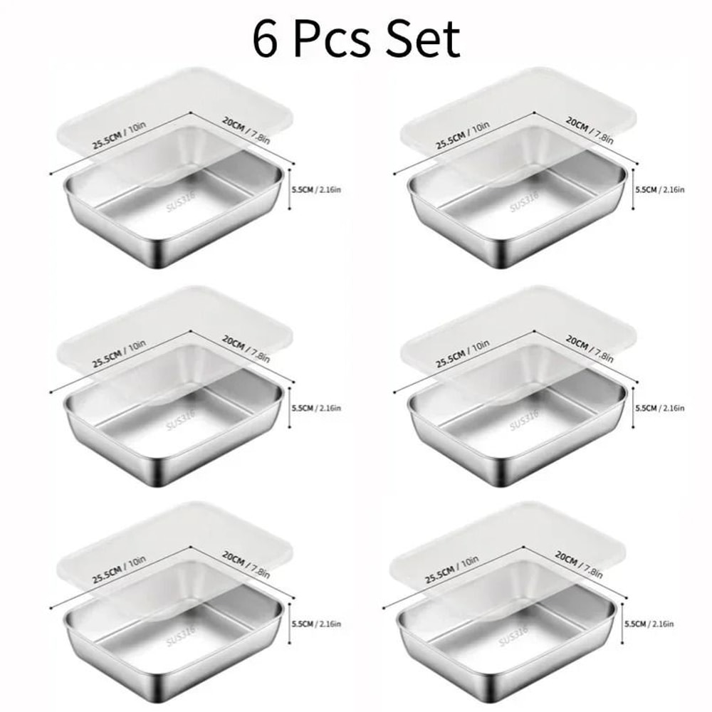 JUSTINLAU Stainless Steel Food Storage Plate With Lids Stackable Hotpot Preparation Trays 8