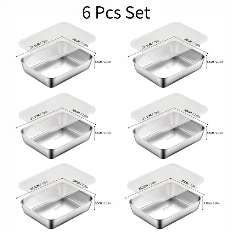 JUSTINLAU Stainless Steel Food Storage Plate With Lids Stackable Hotpot Preparation Trays 8