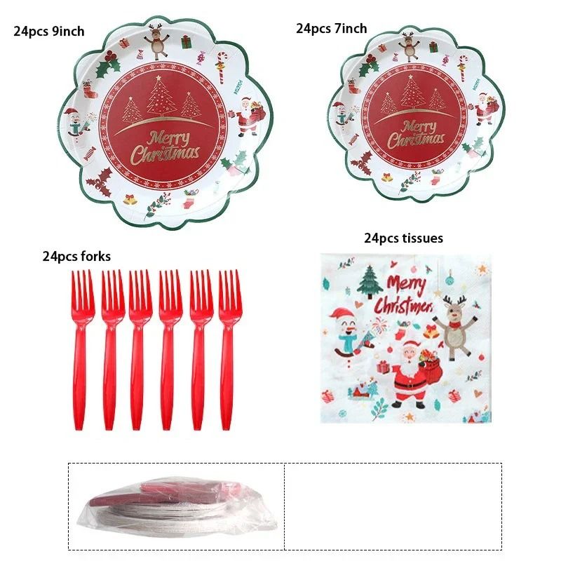 JUSTINLAU Deluxe Christmas Cutlery Disposable Tableware Set Festive Plates Cups Decor 10