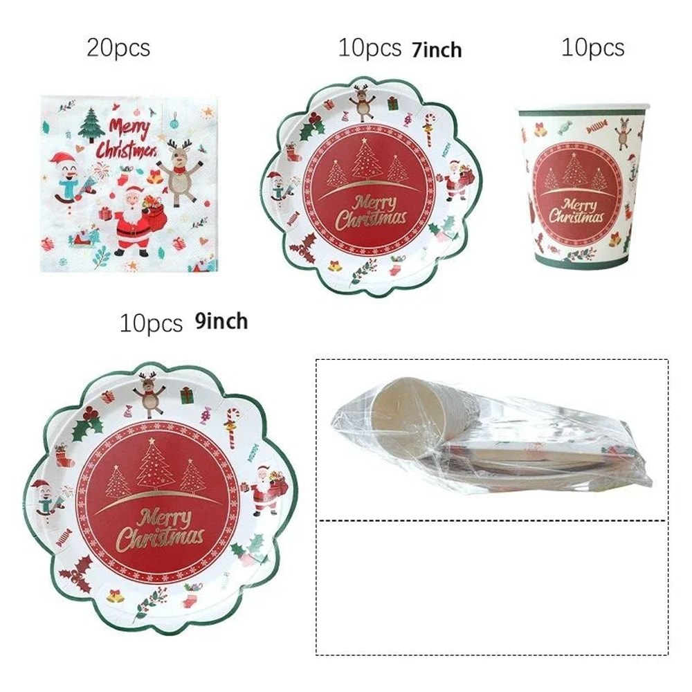 JUSTINLAU Deluxe Christmas Cutlery Disposable Tableware Set Festive Plates Cups Decor 6