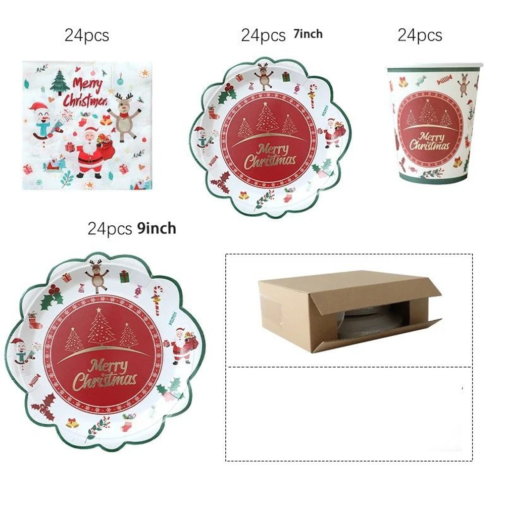 JUSTINLAU Deluxe Christmas Cutlery Disposable Tableware Set Festive Plates Cups Decor 7