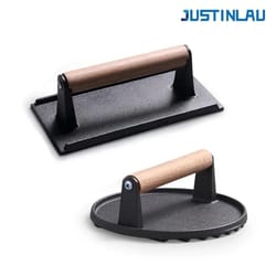 justinlau heavy-duty cast iron meat press – professional steak, burger & barbecue press