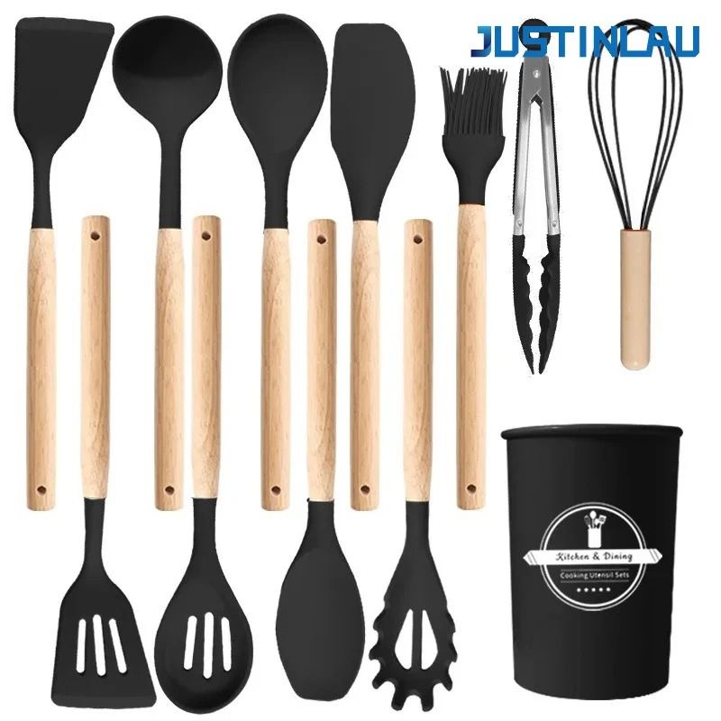 JUSTINLAU 12Piece Premium Silicone Kitchen Utensils Set NonStick HeatResistant Baking Tools 0
