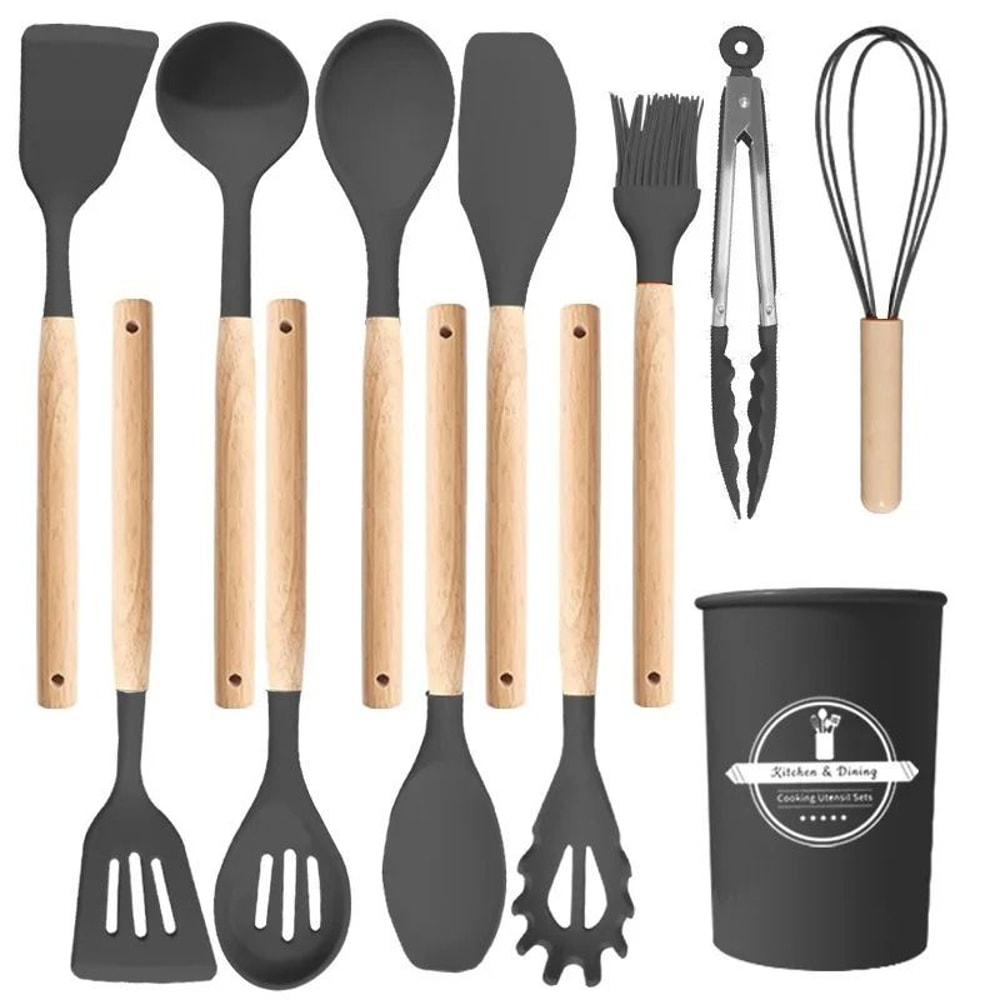 JUSTINLAU 12Piece Premium Silicone Kitchen Utensils Set NonStick HeatResistant Baking Tools 9