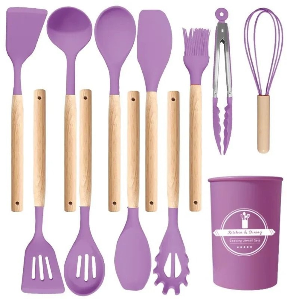 JUSTINLAU 12Piece Premium Silicone Kitchen Utensils Set NonStick HeatResistant Baking Tools 14