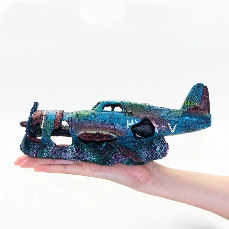 Artificial Plane Wreckage Aquarium Ornament Resin Shelter House For Fish Tank Landscaping 1