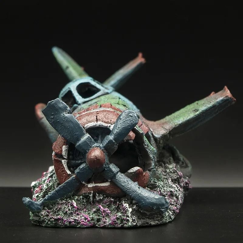 Artificial Plane Wreckage Aquarium Ornament Resin Shelter House For Fish Tank Landscaping 3