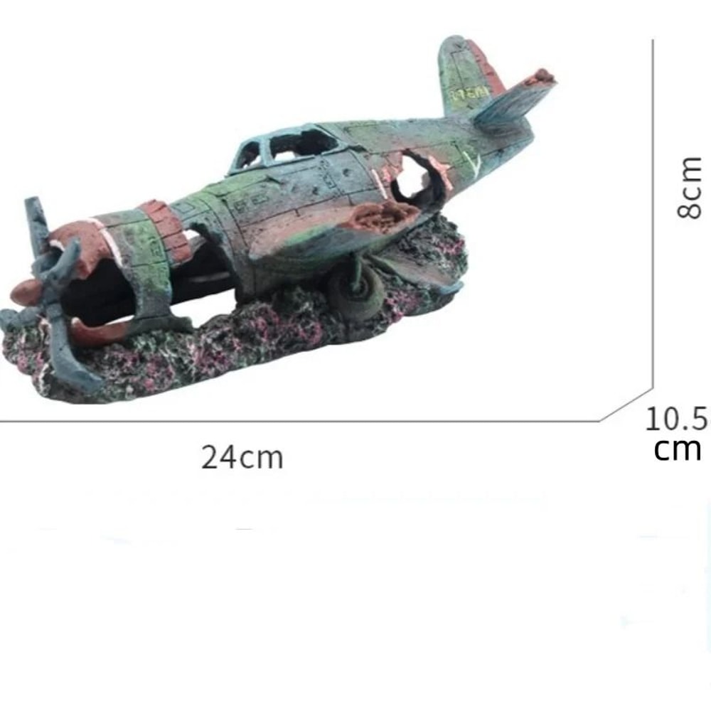 Artificial Plane Wreckage Aquarium Ornament Resin Shelter House For Fish Tank Landscaping 5