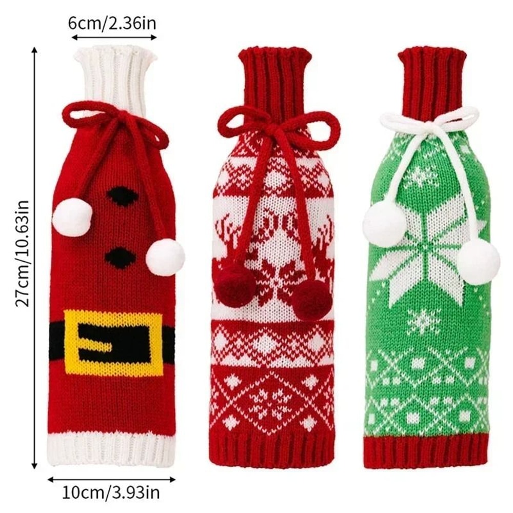 Festive Christmas Wine Bottle Covers Cartoon Santa Snowman Knitted Bags For Holiday Decor 5