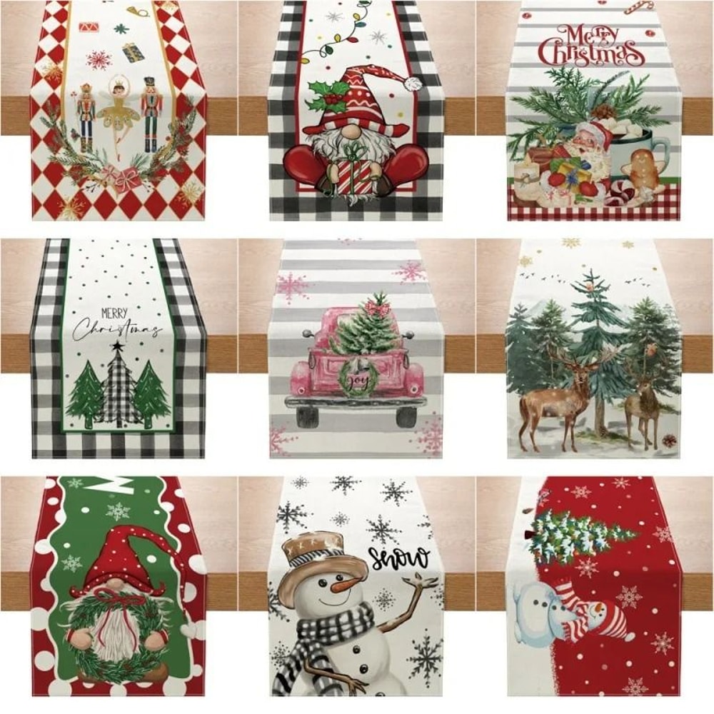 Christmas Table Runner Creative Printed Linen Dinner Table Mat Festive Xmas Decor 0