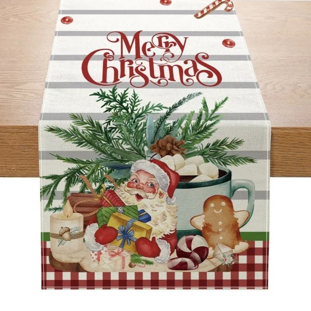 Christmas Table Runner Creative Printed Linen Dinner Table Mat Festive Xmas Decor 1