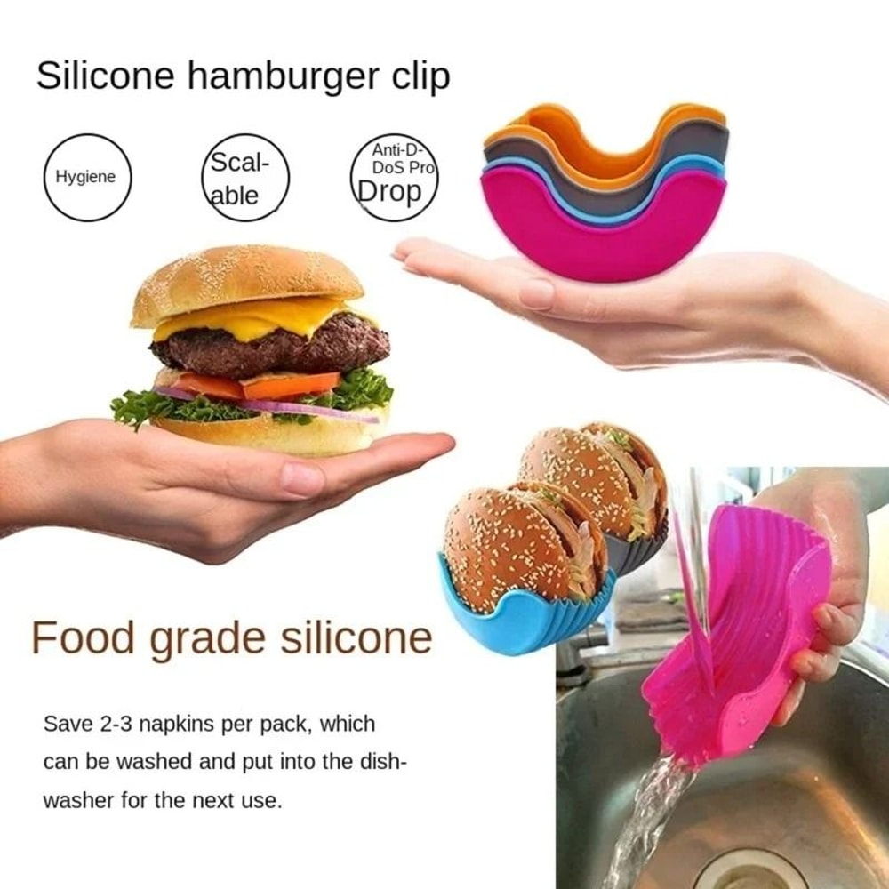Reusable Silicone Burger Tray Flexible Burger Holder Shelf Sandwich Rack For Kitchen Dining 4