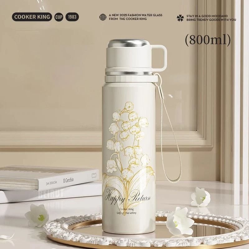 COOKER KING Floral Thermos Bottle Stainless Steel Insulated Tea Maker With Strainer 9