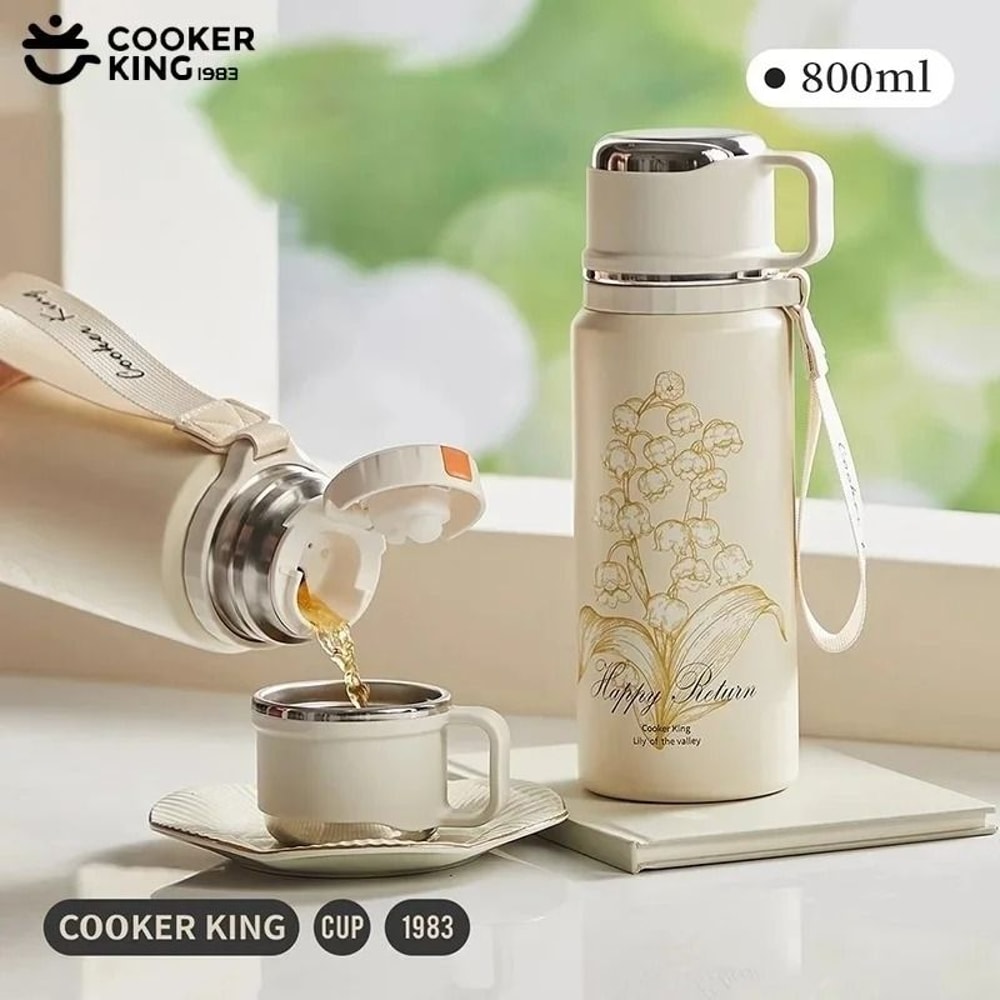 COOKER KING Floral Thermos Bottle Stainless Steel Insulated Tea Maker With Strainer 1
