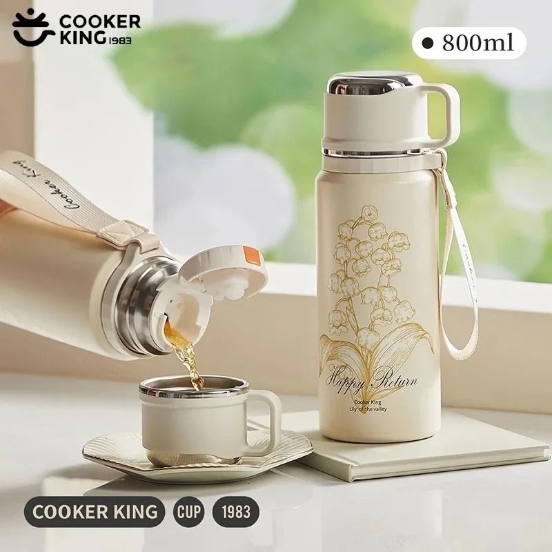 COOKER KING Floral Thermos Bottle Stainless Steel Insulated Tea Maker With Strainer 1