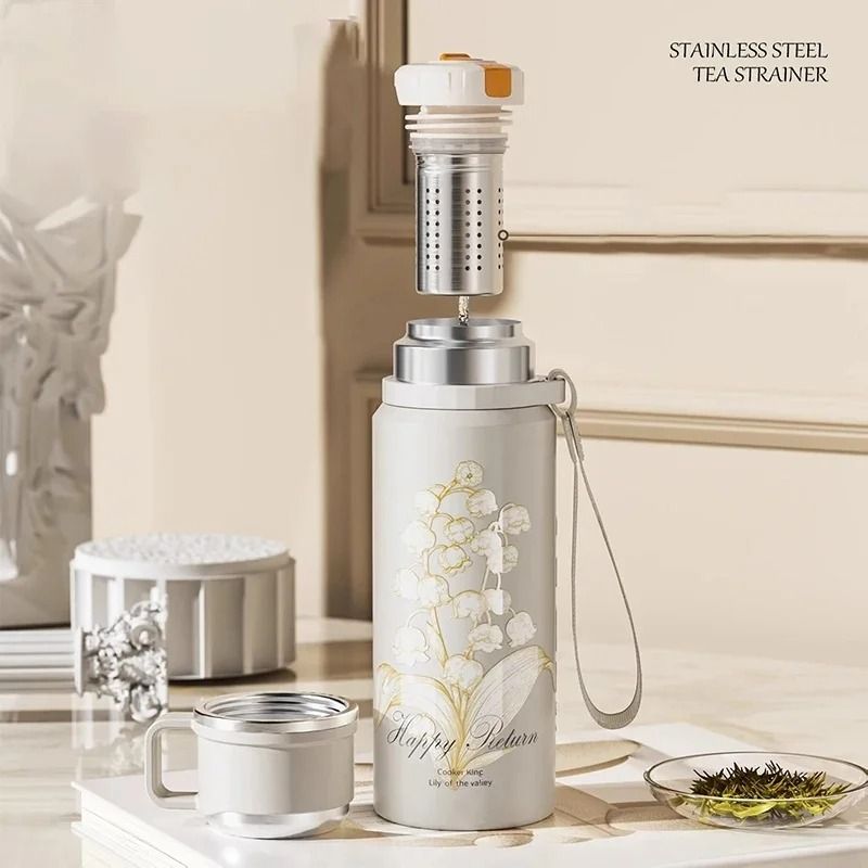 COOKER KING Floral Thermos Bottle Stainless Steel Insulated Tea Maker With Strainer 2