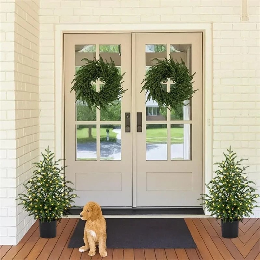 JUSTINLAU 2FT Artificial Norfolk Pine Cypress Tree Potted Tabletop Faux Holiday Decor 2