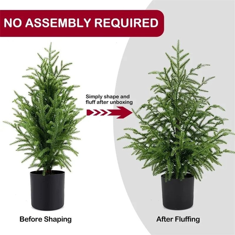 JUSTINLAU 2FT Artificial Norfolk Pine Cypress Tree Potted Tabletop Faux Holiday Decor 4