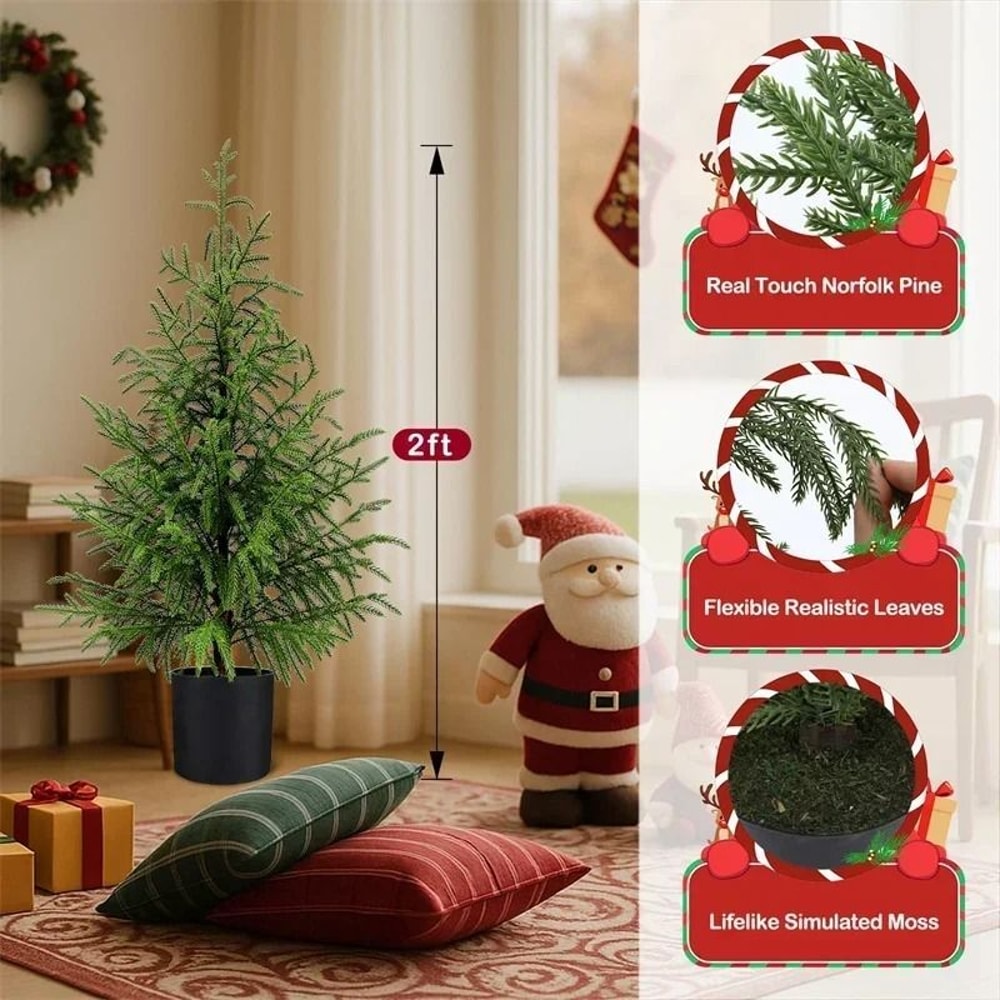 JUSTINLAU 2FT Artificial Norfolk Pine Cypress Tree Potted Tabletop Faux Holiday Decor 5