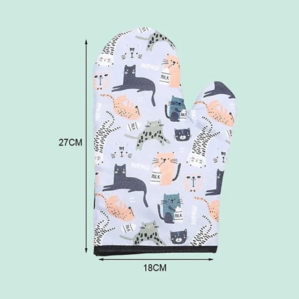 Cat Pattern Heat Insulation Gloves Thick AntiScald NonSlip Oven Microwave Mitts 5