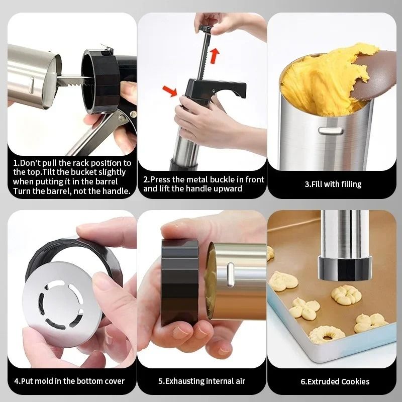 Stainless Steel Cookie Maker Press Machine Professional Cake Cream Decorating Gun Kit 4