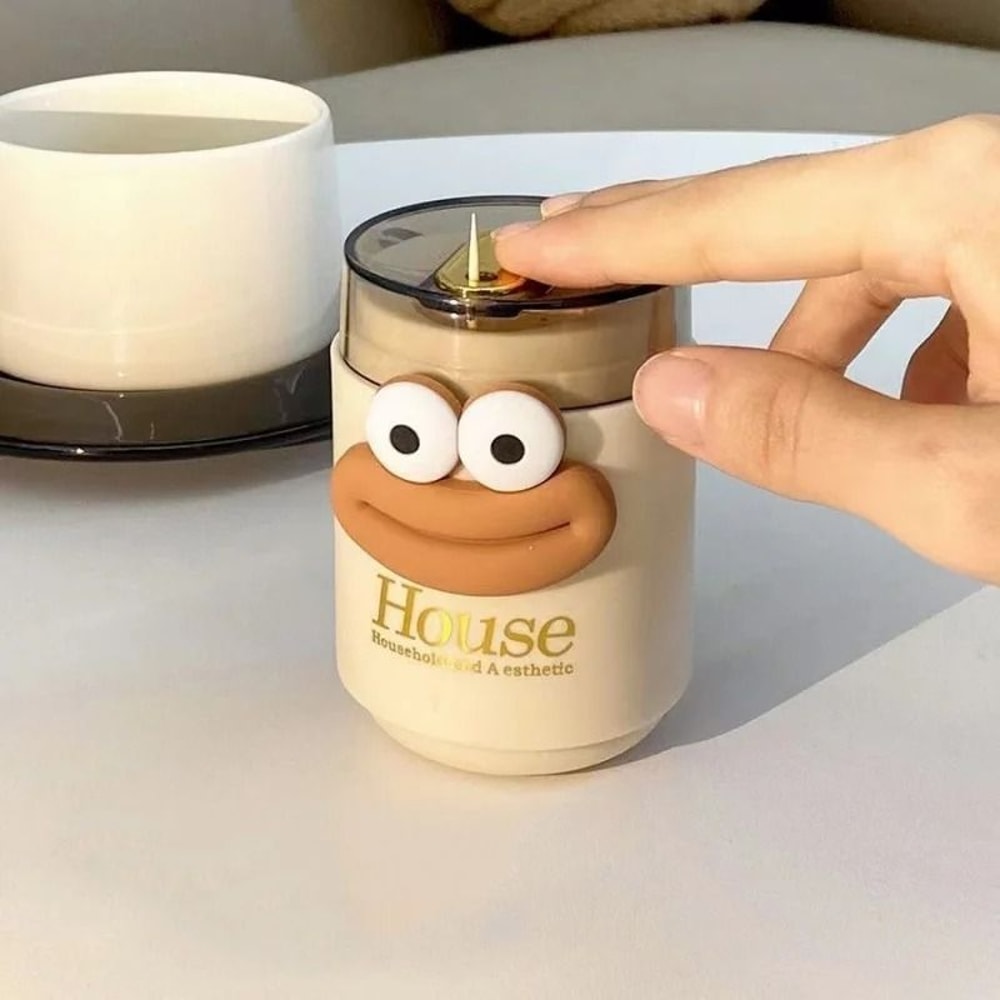 Automatic PressType Toothpick Holder Creative Cartoon Desktop Storage Container 2